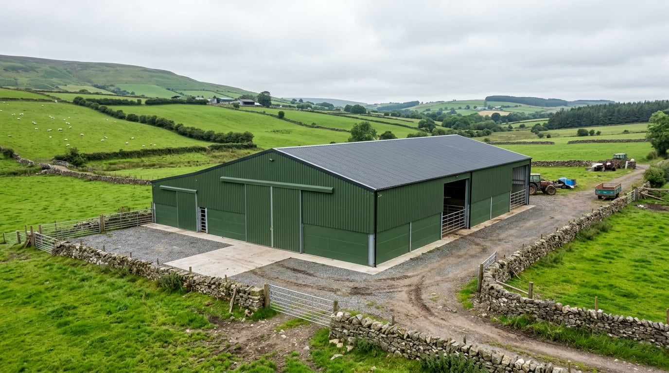Cattle shed with freshly painted exterior